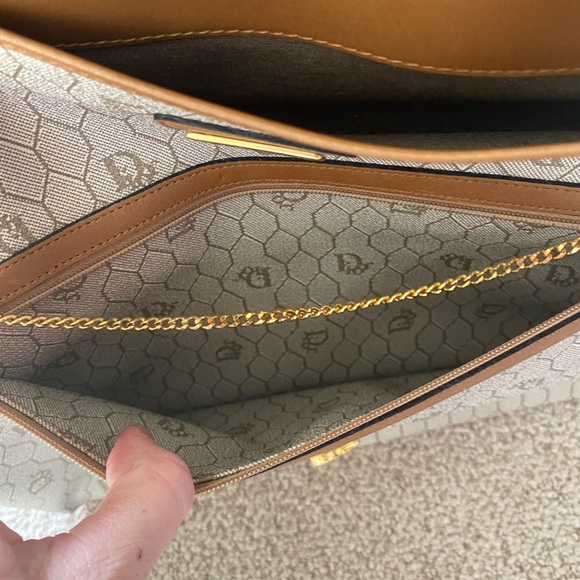 Rare Vintage Authentic Dior foldover honeycomb canvas and leather crossbody bag - Picture 13 of 15
